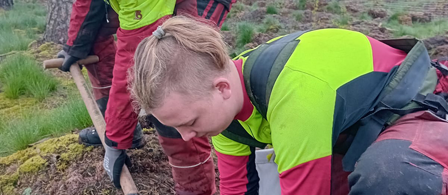 Jugendlicher bei der Arbeit im Wald